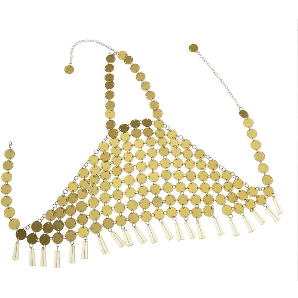 Gold disc chainmail halter top